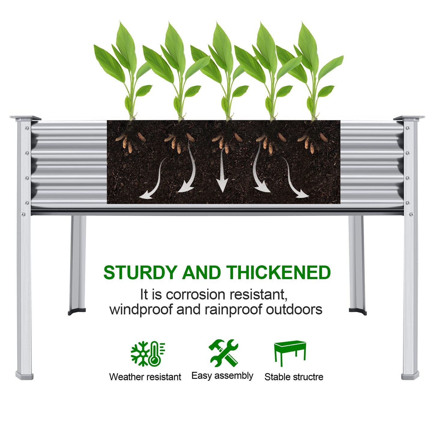 Land Guard Galvanized Raised Garden Bed with Legs 48×24×32in Large Metal Elevated Raised Planter Box with Drainage