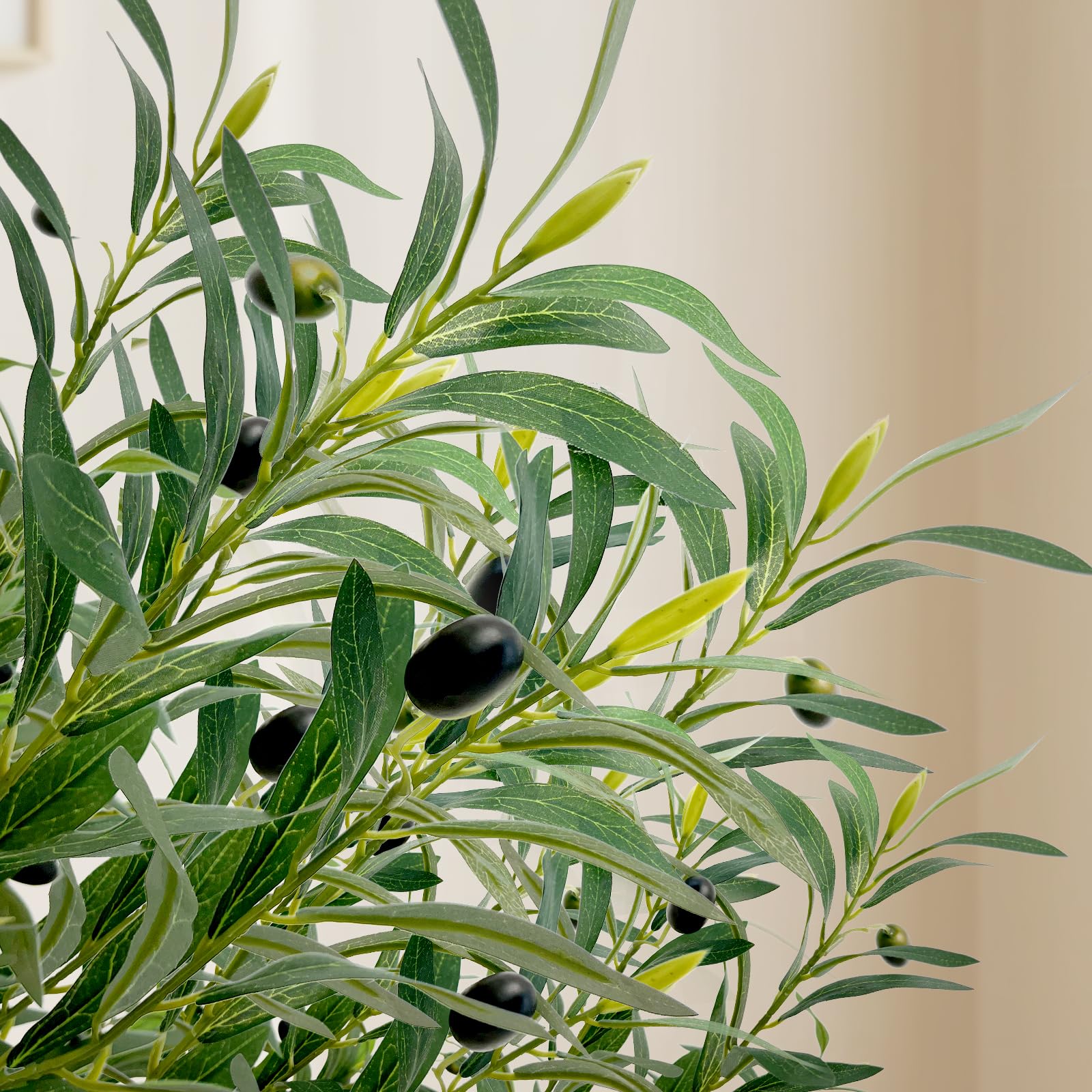 Olive Trees Artificial Indoor 7ft Tall Faux Silk Plant with Pot Realistic Leaves and Natural Wood Trunk Fake Trees
