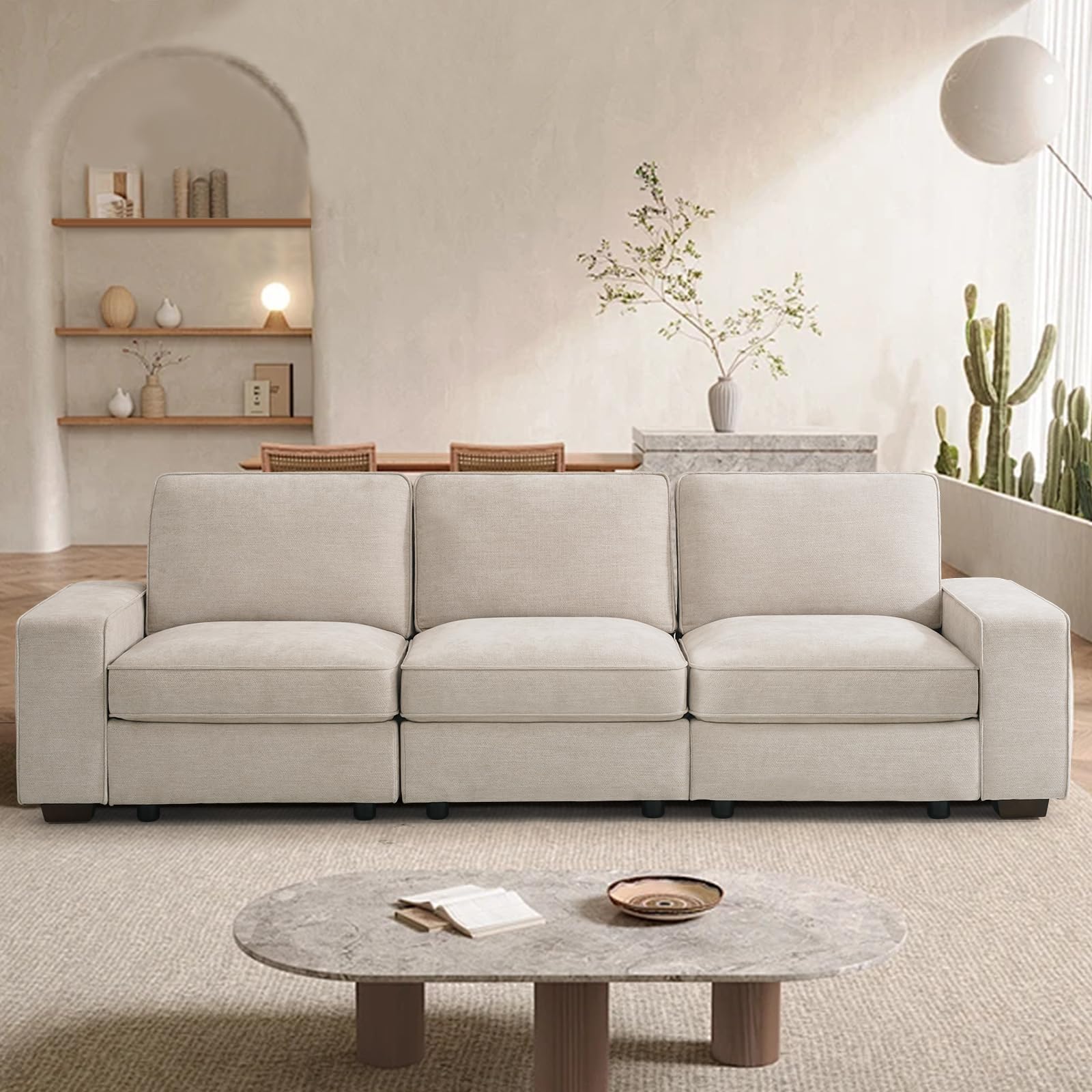 TEKAMON 100’’ Modular Sofa with Seats Storage Comfy 3-Seater Chenille Fabric Couch for Living Room Office Apart W/Deep